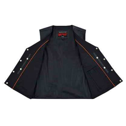 Buffalo Nickel Black Leather Vest for Men - Customizable Back & Satin Liner