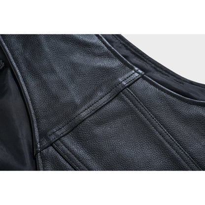 Buffalo Nickel Black Leather Vest for Men - Customizable Back & Satin Liner