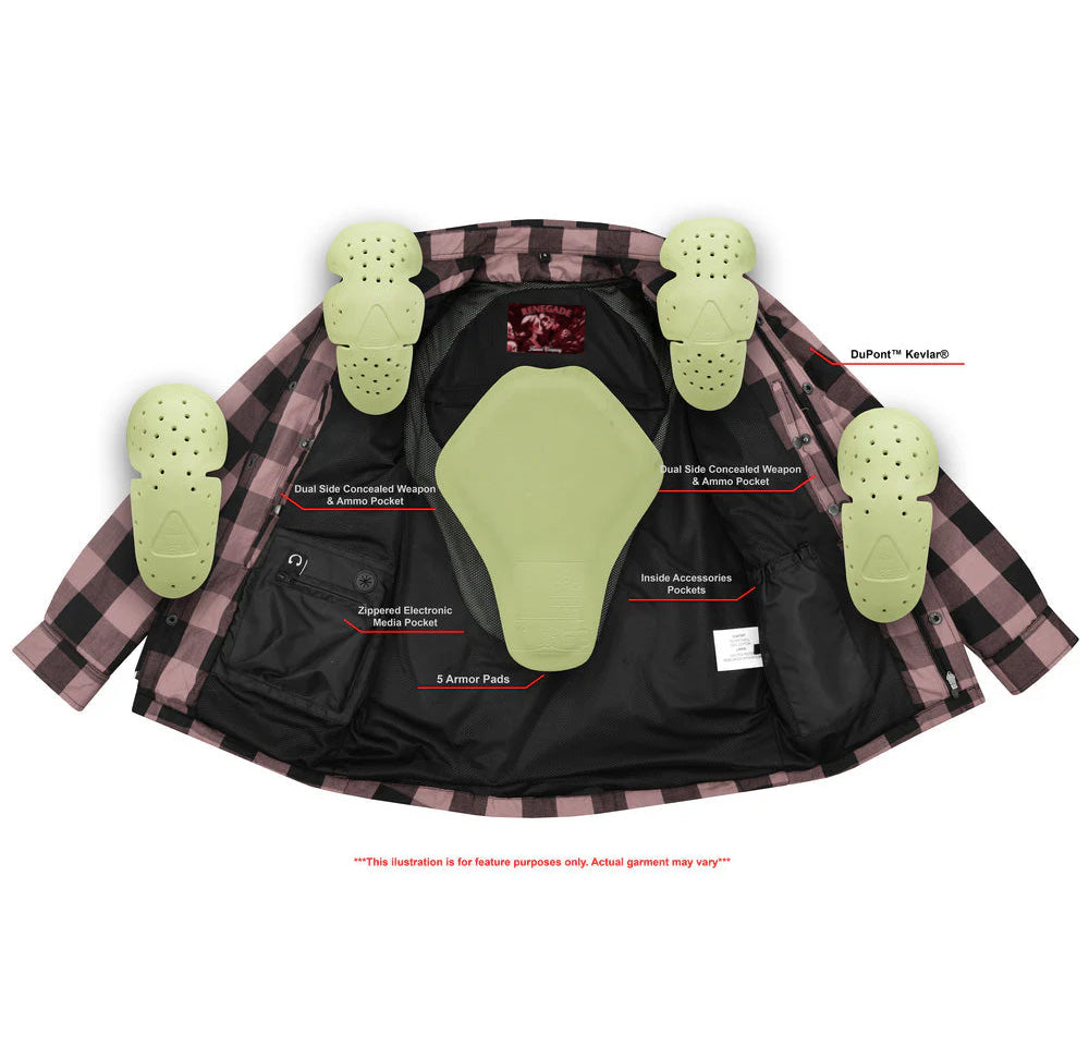 Alpha Check Men's  Armored Motorcycle Flannel Shirt - Red/Black