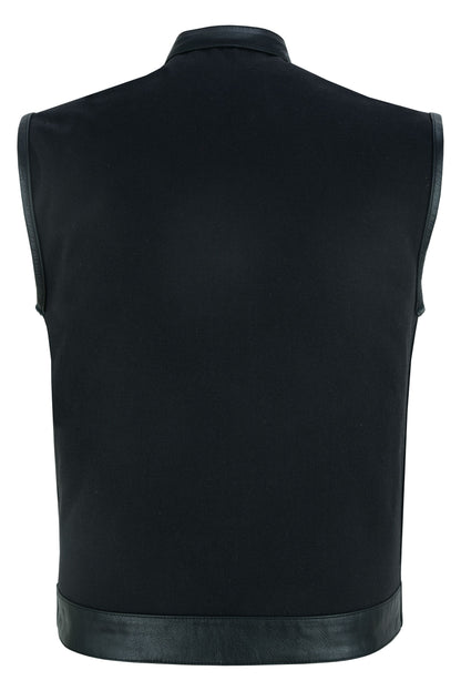 Canvas Material Single Back Panel Concealment Vest W/Leather Tr