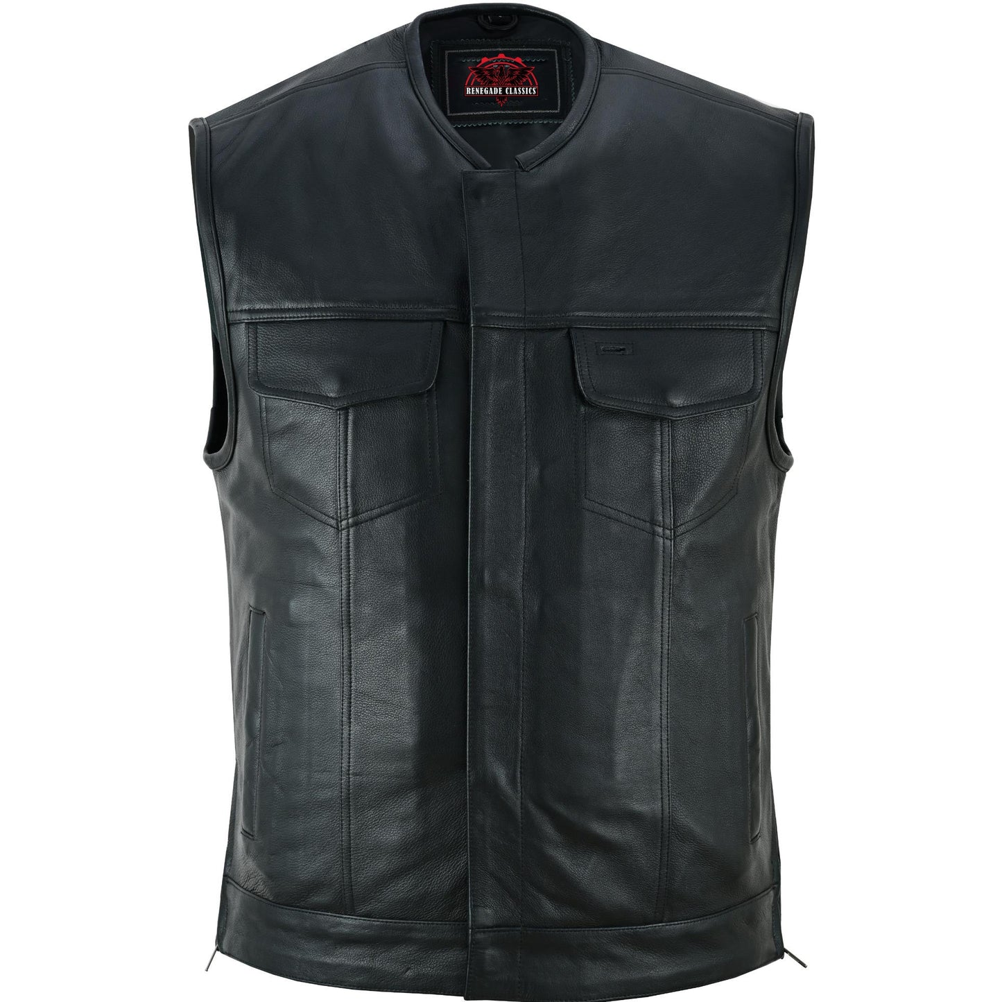 Men's Black Leather Motorcycle Vest with Upgraded Style