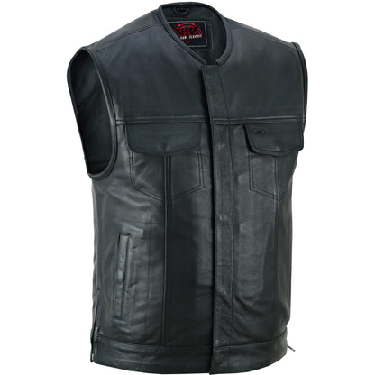 Men's Black Leather Motorcycle Vest with Upgraded Style