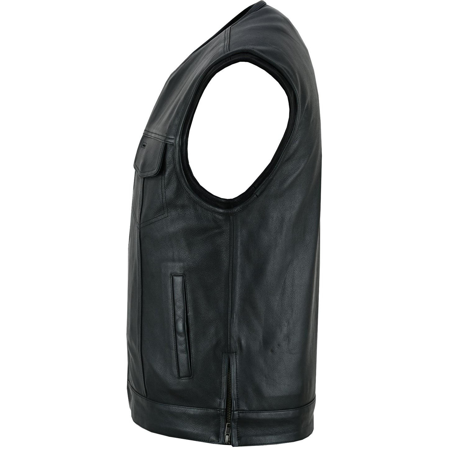 Men's Black Leather Motorcycle Vest with Upgraded Style