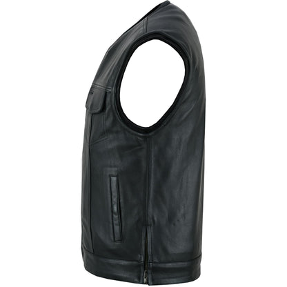 Men's Black Leather Motorcycle Vest with Upgraded Style