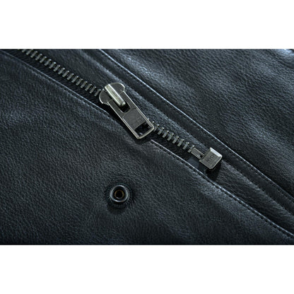 Highway Jack Men's Black Leather Motorcycle Vest Scoop Neck & Snap-Closure Pockets