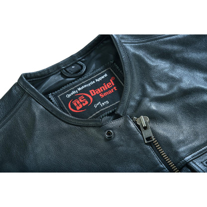 Men's Titan Black Leather Vest -  Milled Cowhide, Hidden Zipper