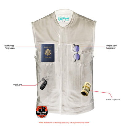 Men's Titan Black Leather Vest -  Milled Cowhide, Hidden Zipper