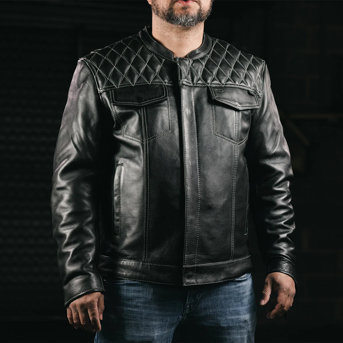 Cinder Men's Cafe Style Leather Jacket