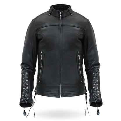 Hot Leathers JKL1025 Ladies Motorcycle style Lace Up Sleeves Leather Biker Jacket