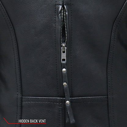 Hot Leathers JKL1032 Ladies Motorcycle Black Leather Biker Jacket with Vented Side Snaps