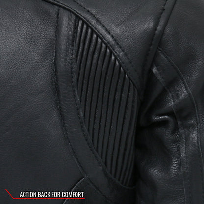 Hot Leathers JKL1032 Ladies Motorcycle Black Leather Biker Jacket with Vented Side Snaps