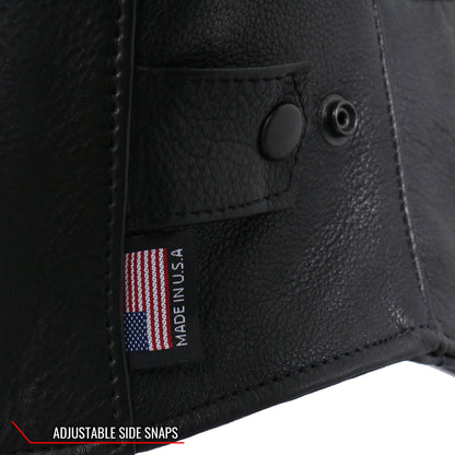 Hot Leathers JKM5003 Men’s USA Made Premium Black Leather Motorcycle Biker Jacket with Reflective Piping