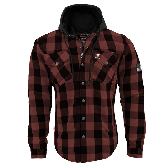 Protective Flannel Hoodie For Men - Brown and Black Checkered with Pads
