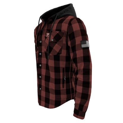 Protective Flannel Hoodie For Men - Brown and Black Checkered with Pads