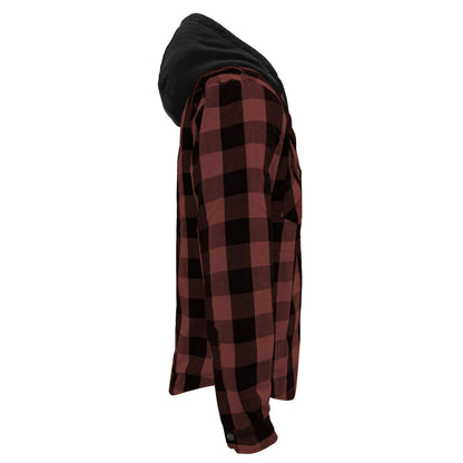 Protective Flannel Hoodie For Men - Brown and Black Checkered with Pads