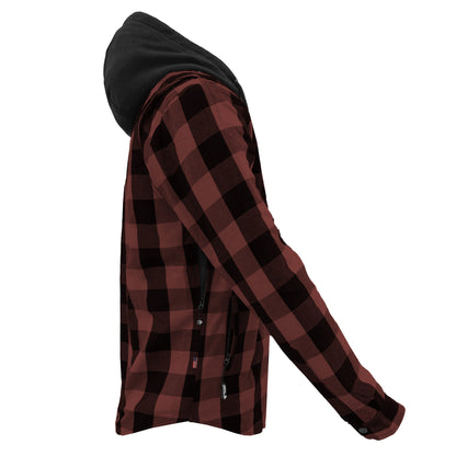 Protective Flannel Hoodie For Men - Brown and Black Checkered with Pads