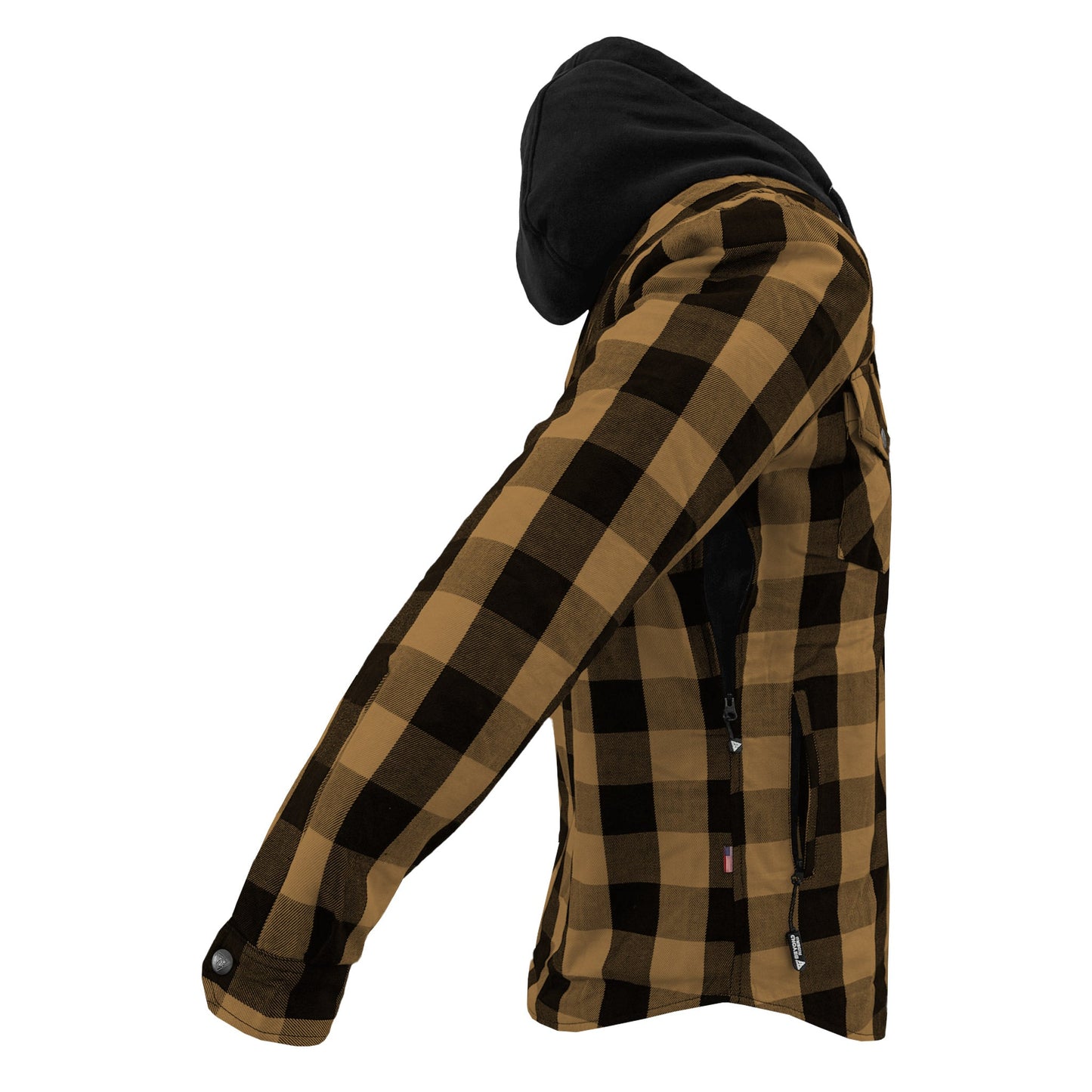 Protective Flannel Hoodie For Men - Camel and Black Checkered with Pads