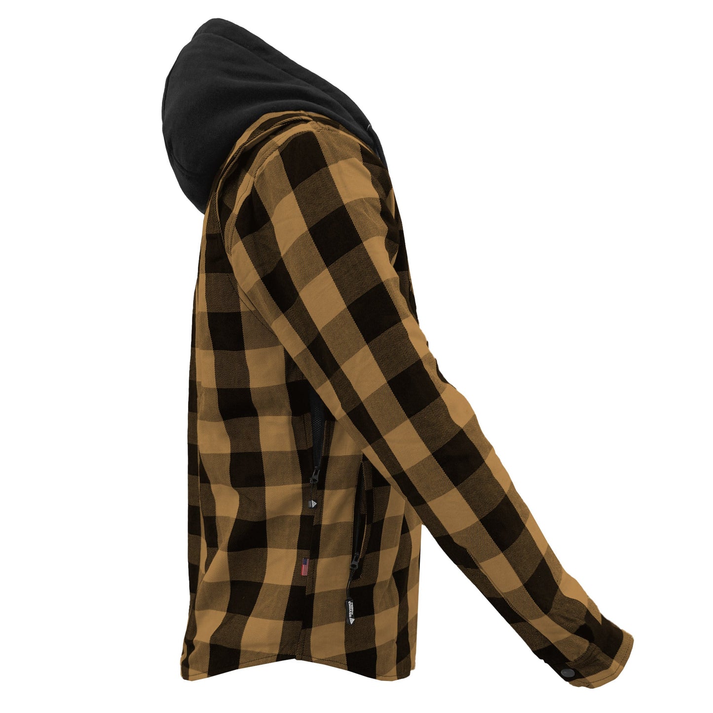 Protective Flannel Hoodie For Men - Camel and Black Checkered with Pads