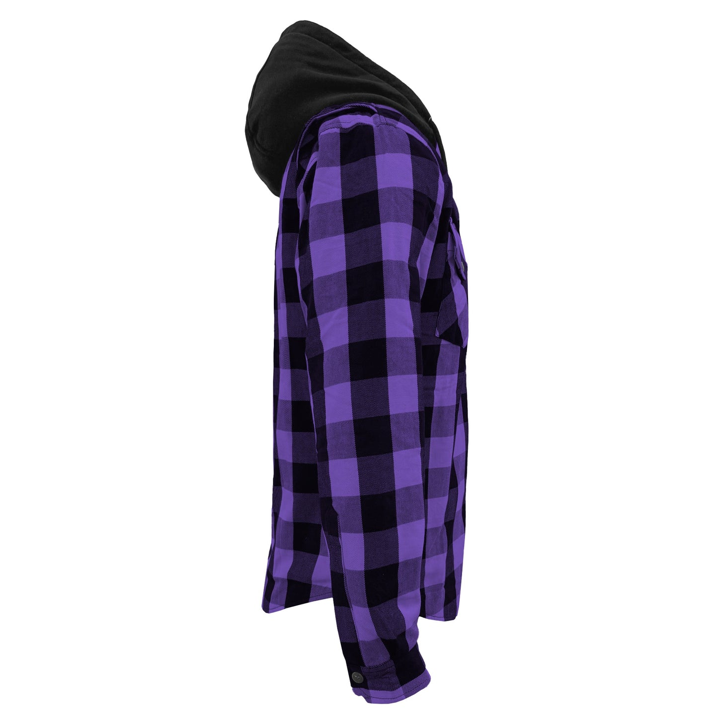 Protective Flannel Hoodie For Men - Purple and Black Checkered with Pads