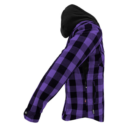 Protective Flannel Hoodie For Men - Purple and Black Checkered with Pads