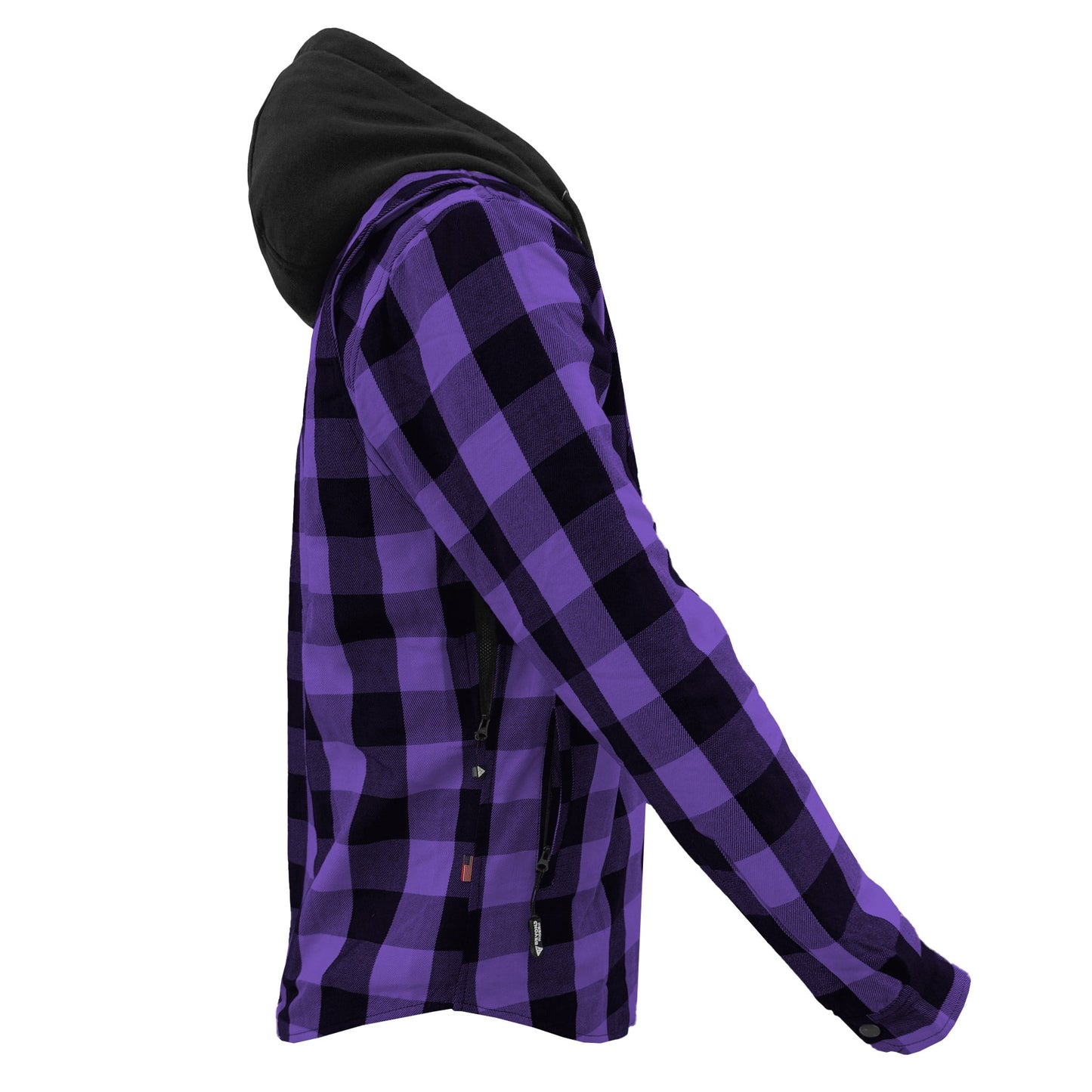 Protective Flannel Hoodie For Men - Purple and Black Checkered with Pads