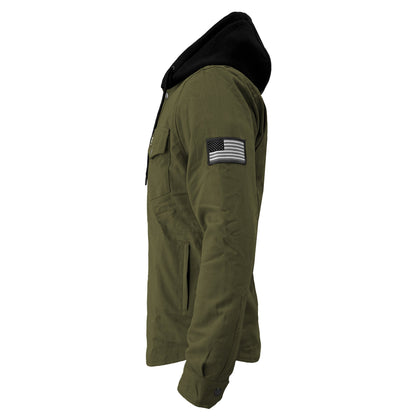 Protective Flannel Hoodie For Men - Army Green Solid with Pads