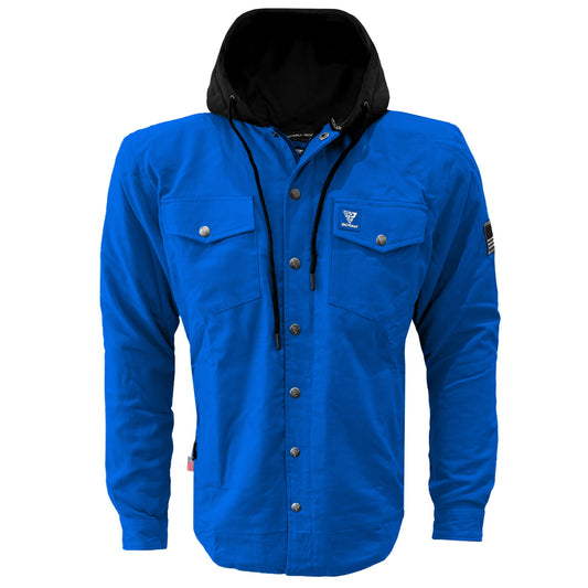Protective Flannel Hoodie For Men - Blue Solid with Pads