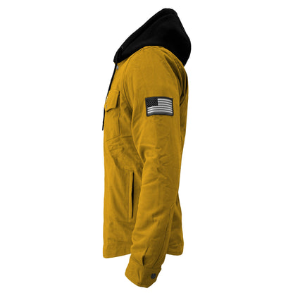 Protective Flannel Hoodie For Men - Yellow Solid with Pads