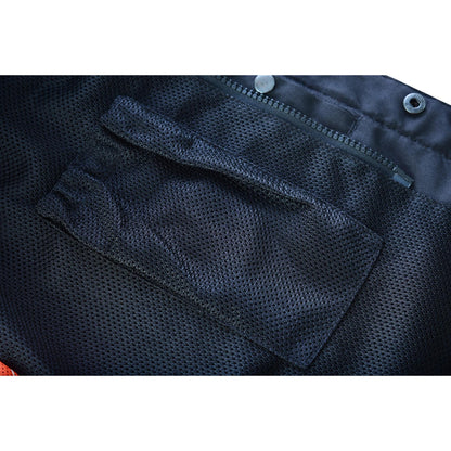 Night Tiger Men's Black Mesh Textile Vest with Orange Diamond Stitch