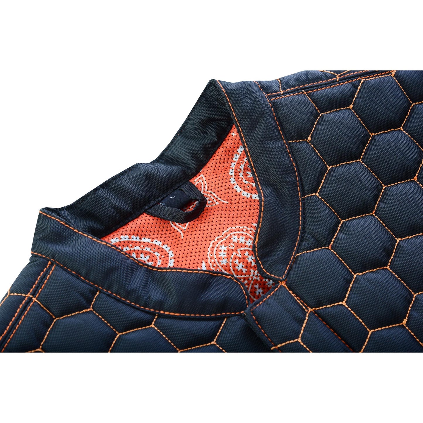 Night Tiger Men's Black Mesh Textile Vest with Orange Diamond Stitch