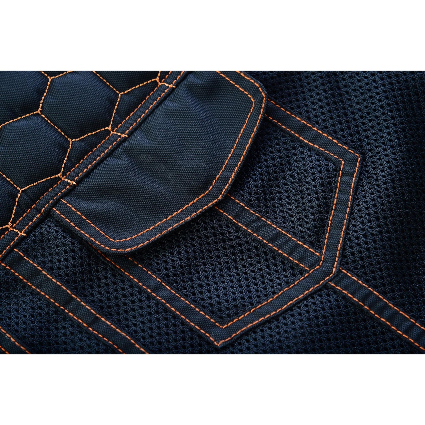 Night Tiger Men's Black Mesh Textile Vest with Orange Diamond Stitch