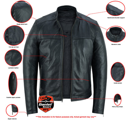 Wanton Men's Fashion Lambskin Leather Jacket –Black