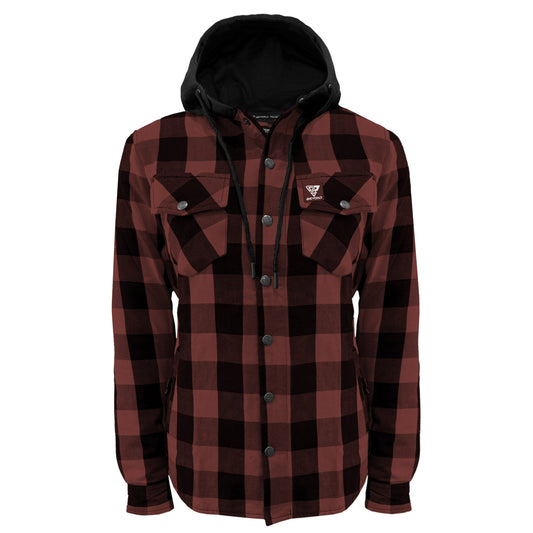 Protective Flannel Hoodie for Women - Brown and Black Checkered with Pads