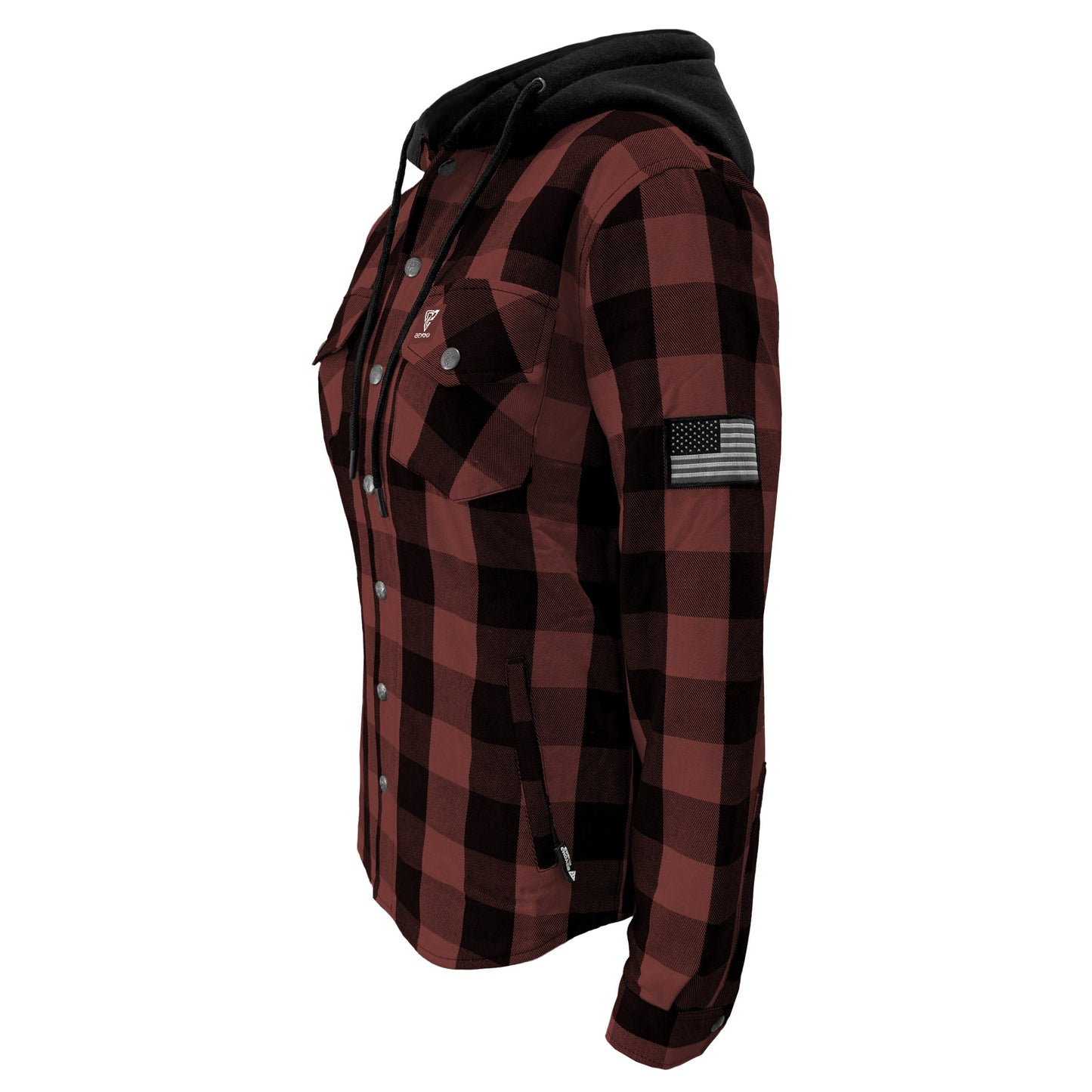 Protective Flannel Hoodie for Women - Brown and Black Checkered with Pads
