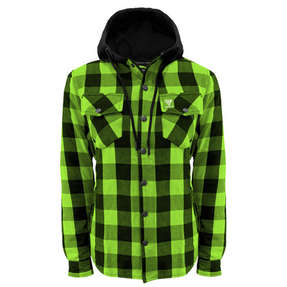 Protective Flannel Hoodie for Women - Green and Black Checkered with Pads