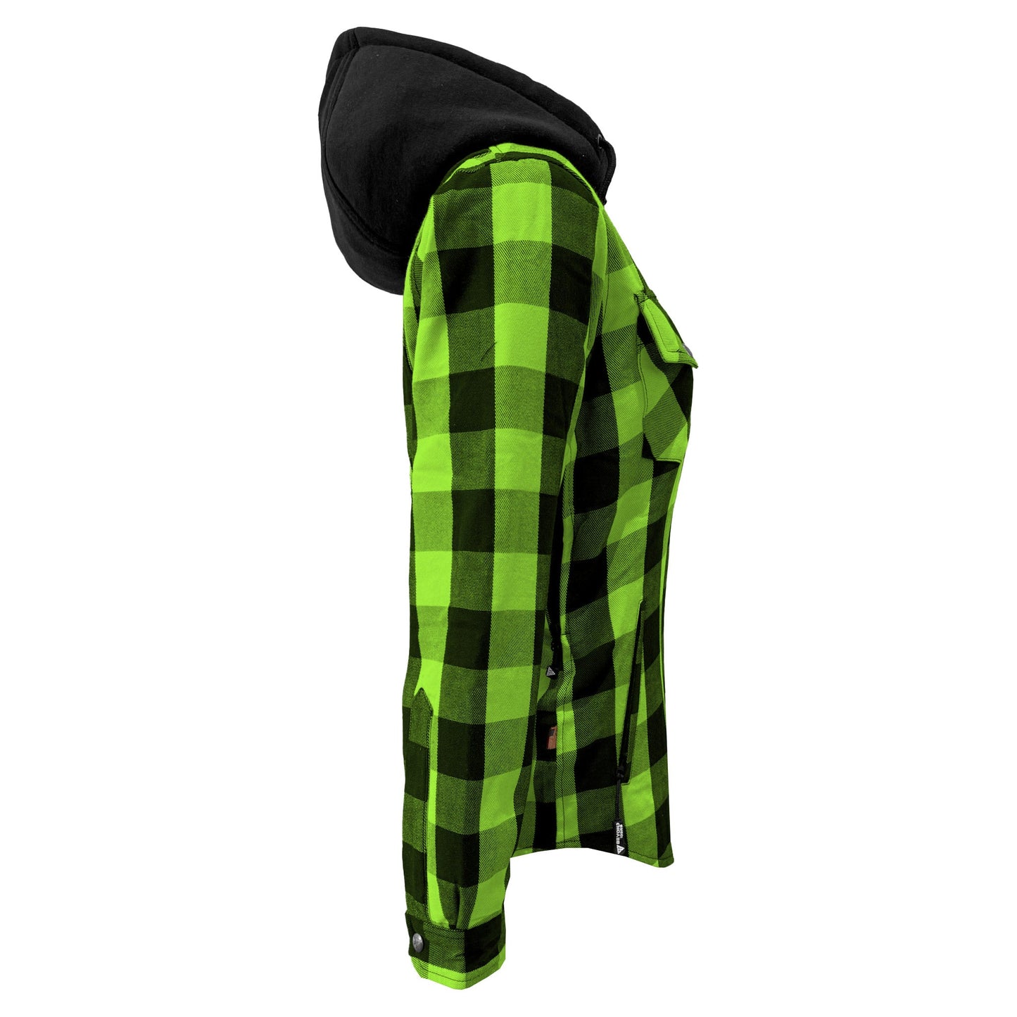 Protective Flannel Hoodie for Women - Green and Black Checkered with Pads
