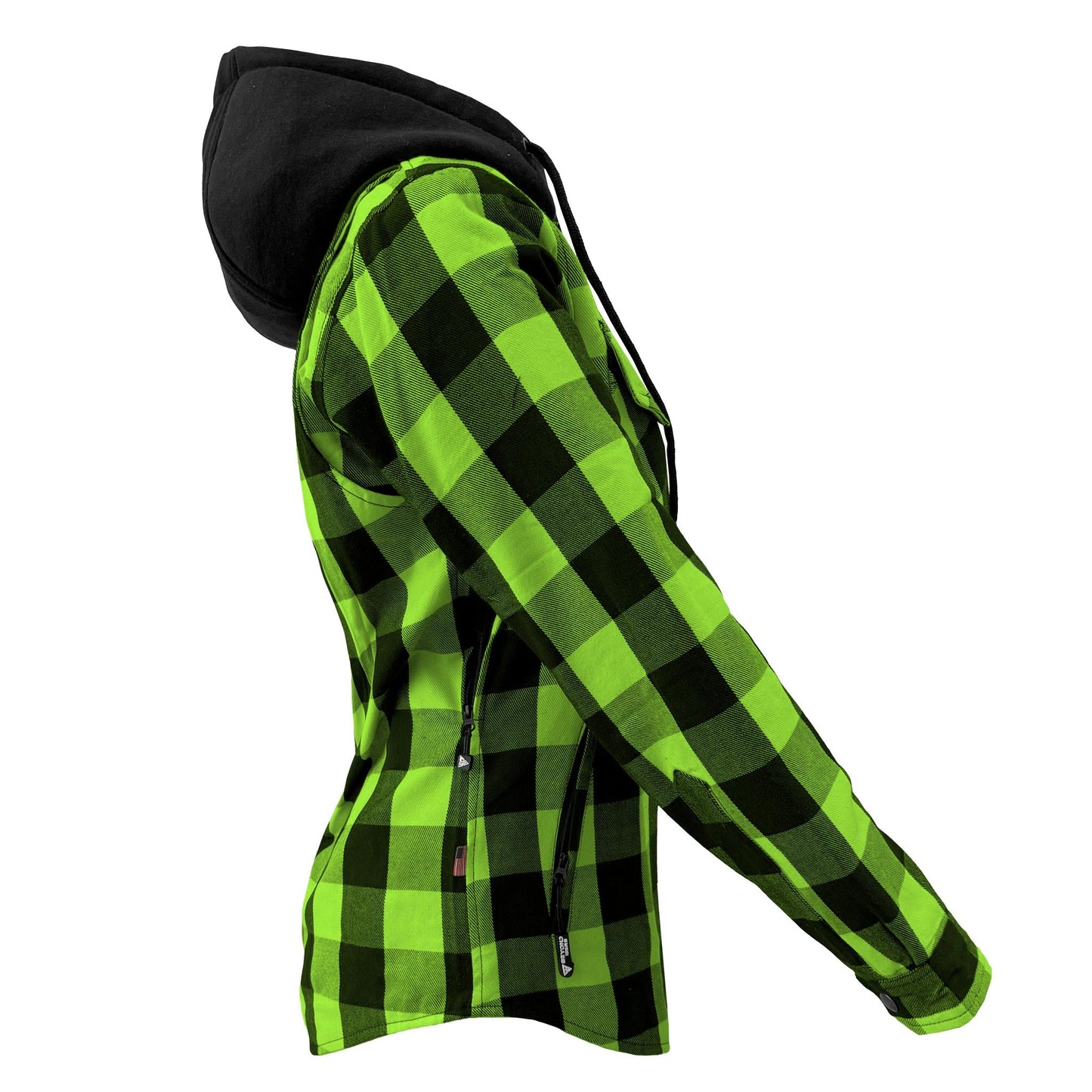 Protective Flannel Hoodie for Women - Green and Black Checkered with Pads