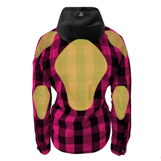 Protective Flannel Hoodie for Women - Pink and Black Checkered with Pads