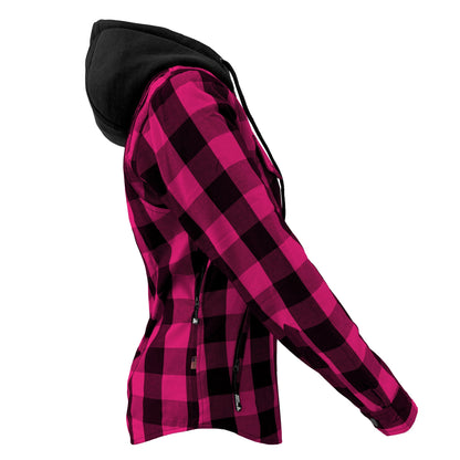 Protective Flannel Hoodie for Women - Pink and Black Checkered with Pads