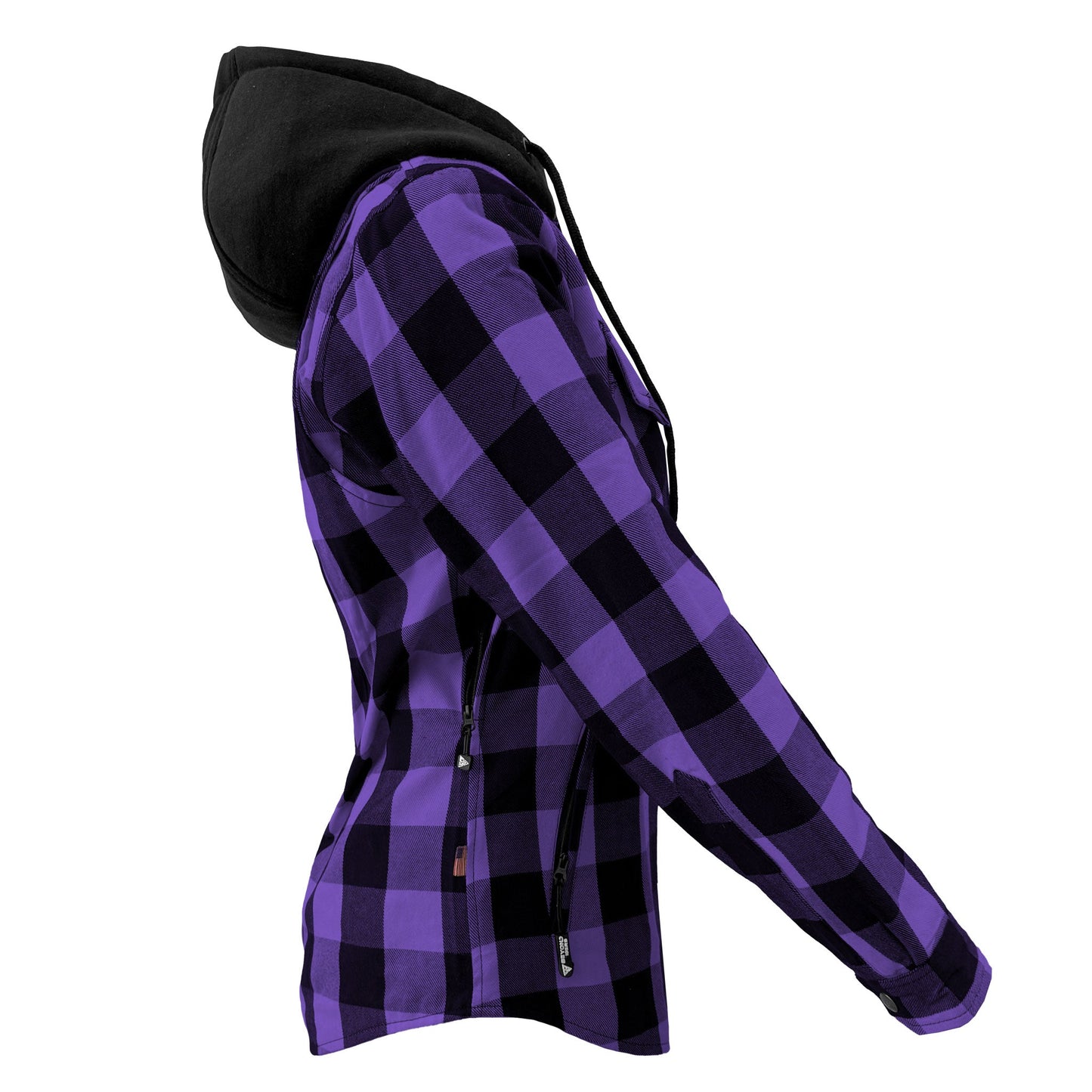 Protective Flannel Hoodie for Women - Purple and Black Checkered with Pads