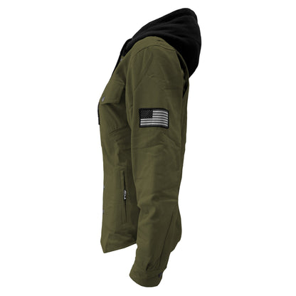 Protective Flannel Hoodie For Women - Army Green Solid with Pads