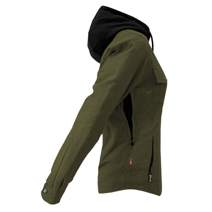 Protective Flannel Hoodie For Women - Army Green Solid with Pads