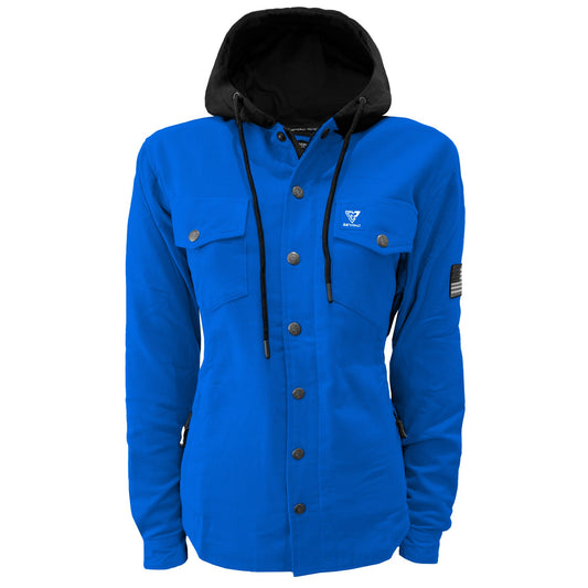Protective Flannel Hoodie For Women - Blue Solid with Pads