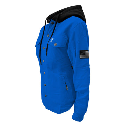 Protective Flannel Hoodie For Women - Blue Solid with Pads