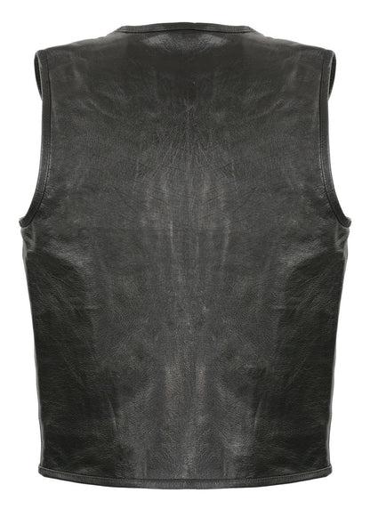 Club Vest CVM3740 Men’s Black Seamless Front and Back Design Leather Vest