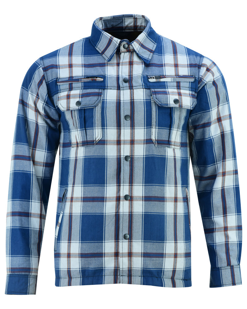 Alpha Check Men's  Armored Motorcycle Flannel Shirt - Blue/White/Maroon