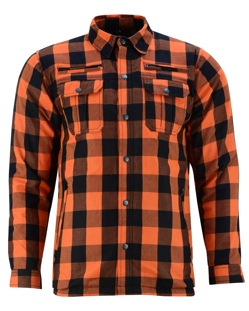 Alpha Check  Men's  Armored Motorcycle Flannel Shirt - Orange