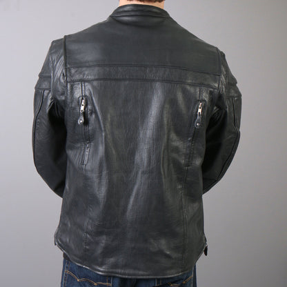 Hot Leathers JKM1011 Men's Black Leather Vented Motorcycle Racer Jacket with Double Piping