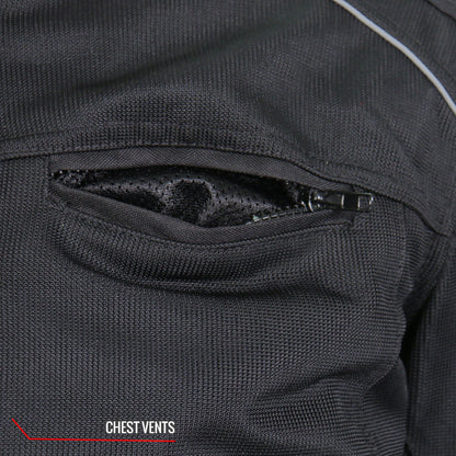 Hot Leathers JKM1024 Men’s Black All Weather Armored Biker Nylon Motorcycle Jacket with Concealed Carry Pocket