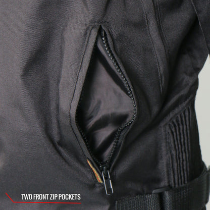 Hot Leathers JKM1026 Men’s Black Motorcycle style Nylon Biker Jacket with Orange Reflective Trim